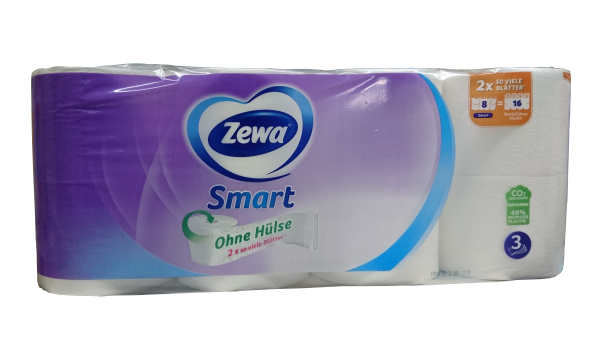 Zewa Smart Toilettenpapier 3-lagig 8 Rollen Vorderansicht
