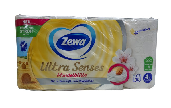 Zewa Ultra Senses Mandelblüte mit Stroh 16 Mal 135 Blatt Vorderansicht
