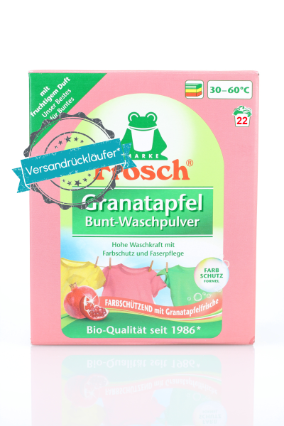 Frosch Granatapfel Bunt Waschpulver 1,45 Kilogramm 22 Wäschen Inhaltsangabe Rückansicht
