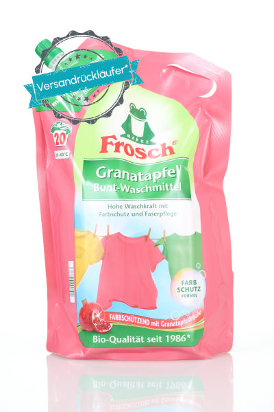 Frosch Granatapfel Bunt Waschmittel 20 Wäschen 1,8 Liter Rückansicht Inhaltsangabe
